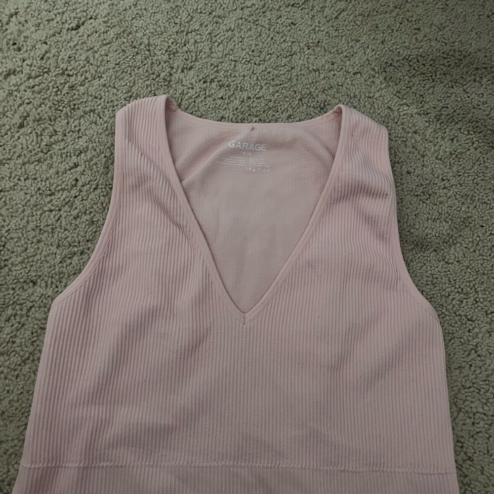 Garage Blush Ribbed V-Neck Tank Top